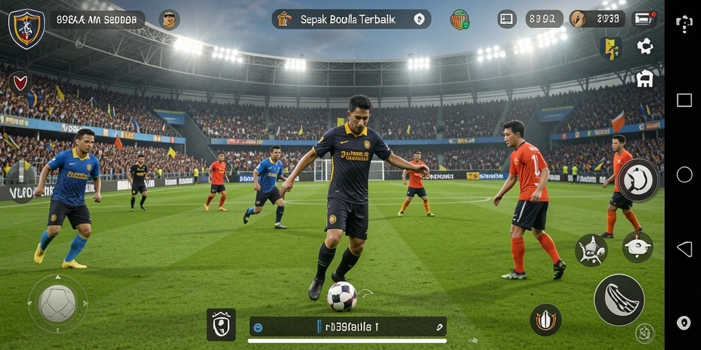 Screenshot gameplay 898A dengan aksi sepak bola yang menegangkan.