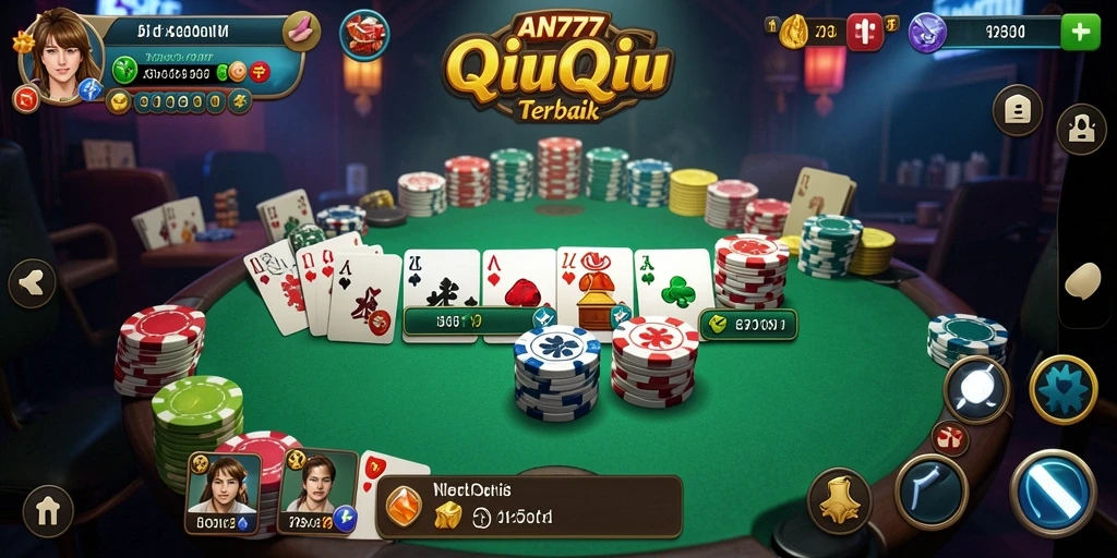 Screenshot gameplay AN777 menampilkan suasana permainan QiuQiu yang seru.