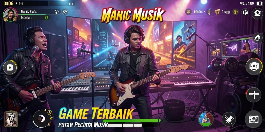 Screenshot D06 menampilkan gameplay penuh aksi yang menantang di dunia musik.