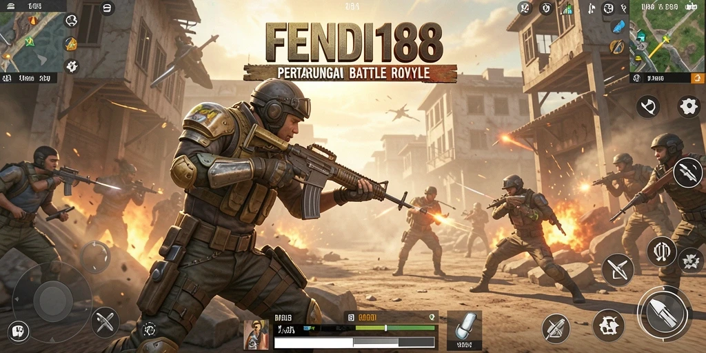 Tangkapan layar utama FENDI188 menunjukkan gameplay Battle Royale yang mendebarkan.