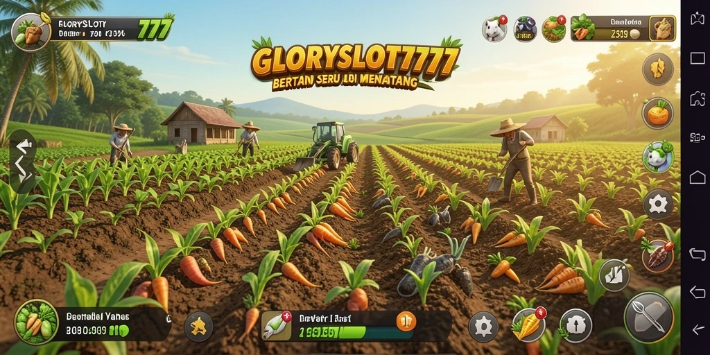 Tampilan utama gameplay <strong>GLORYSLOT777</strong> yang menarik dalam bertani secara virtual.