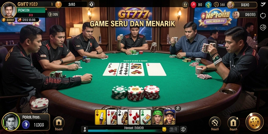 Tampilan gameplay Poker seru di GT777 dengan fitur interaktif.