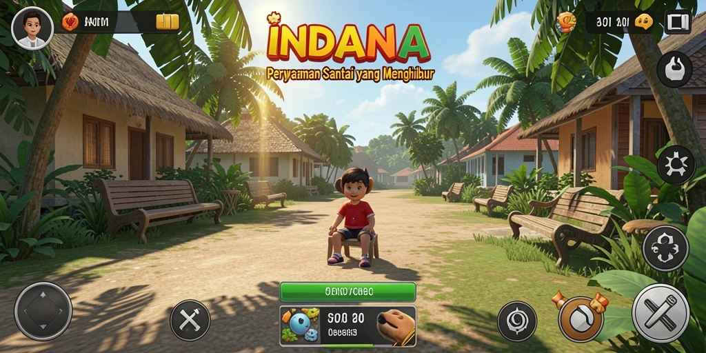 Tampilan gameplay INDAAA yang ceria dan menghibur.