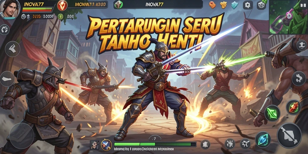 Tangkapan layar gameplay INOVA77 yang menampilkan aksi pertarungan yang mendebarkan.