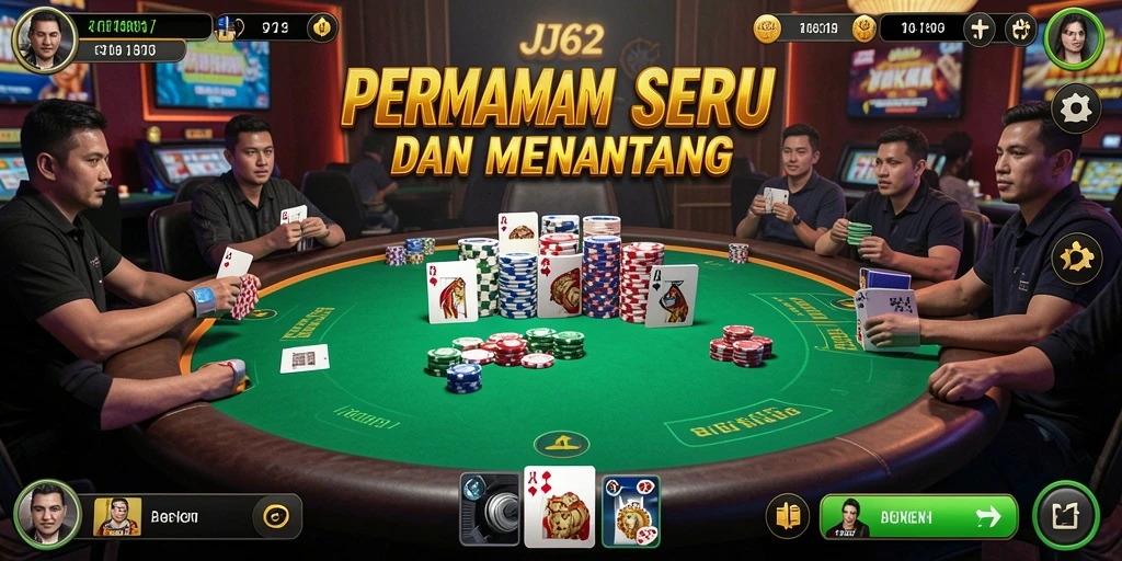 Tampilan gameplay yang mendebarkan dalam permainan Poker JJ62.