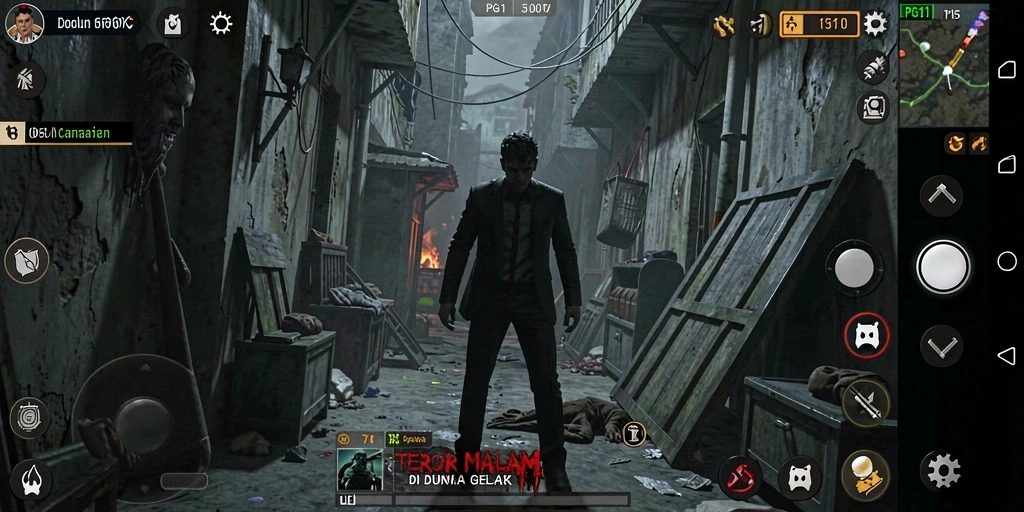 Screenshot menunjukkan gameplay mencekam dengan nuansa gelap dan menakutkan.