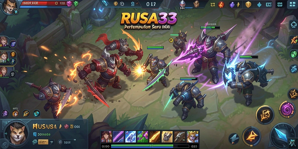 Screenshot RUSA33 menampilkan aksi intens dalam pertempuran MOBA.