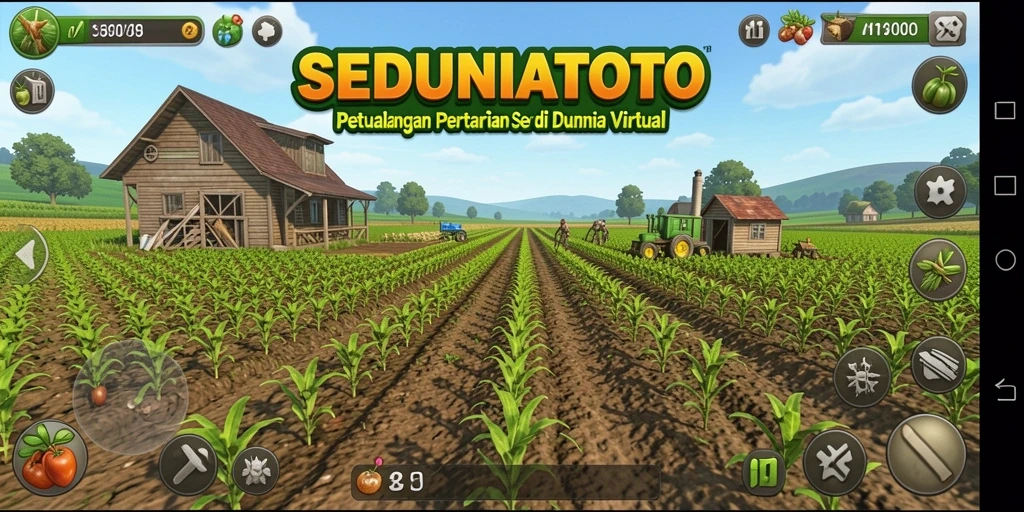 Tangkapan layar gameplay SEDUNIATOTO menampilkan kegiatan bertani yang seru dan grafis yang mengagumkan.