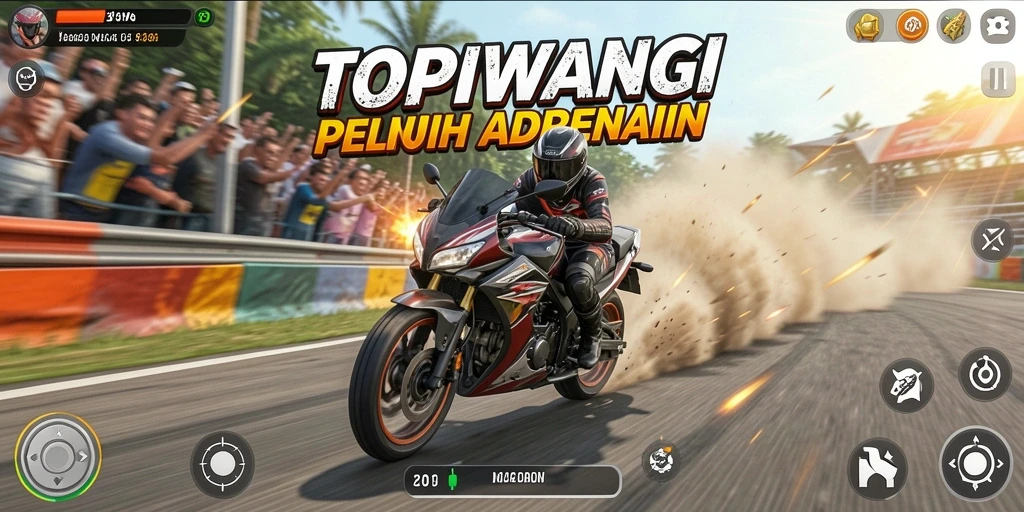 Gameplay seru dan mendebarkan di TOPIWANGI dengan balapan motor.